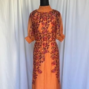 Anthropologie Orange Floral Dress